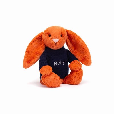 Jellycat Bashful Tangerine Bunny with Navy Jumper USA | 48325AWCY